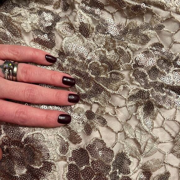 Adrianna Papell Formal Lace Sheath Dress Womens sz 2 Floral Sequin Golden Gown - Picture 12 of 14